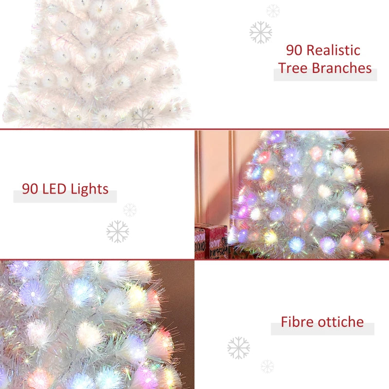 3FT Pre-Lit White Fibre Optic Christmas Tree with LED Lights