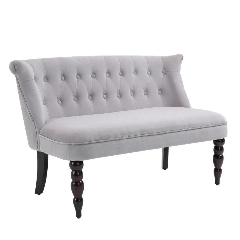 Grey Wood Frame Loveseat Sofa with Vintage Design