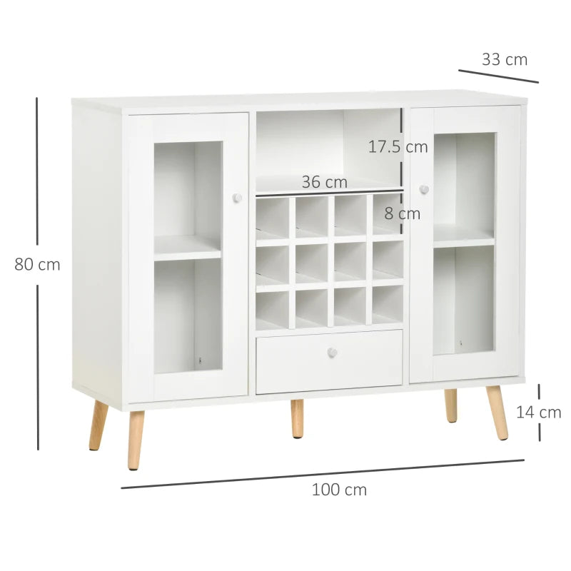 White Modern Glass Door Sideboard with Wine Rack