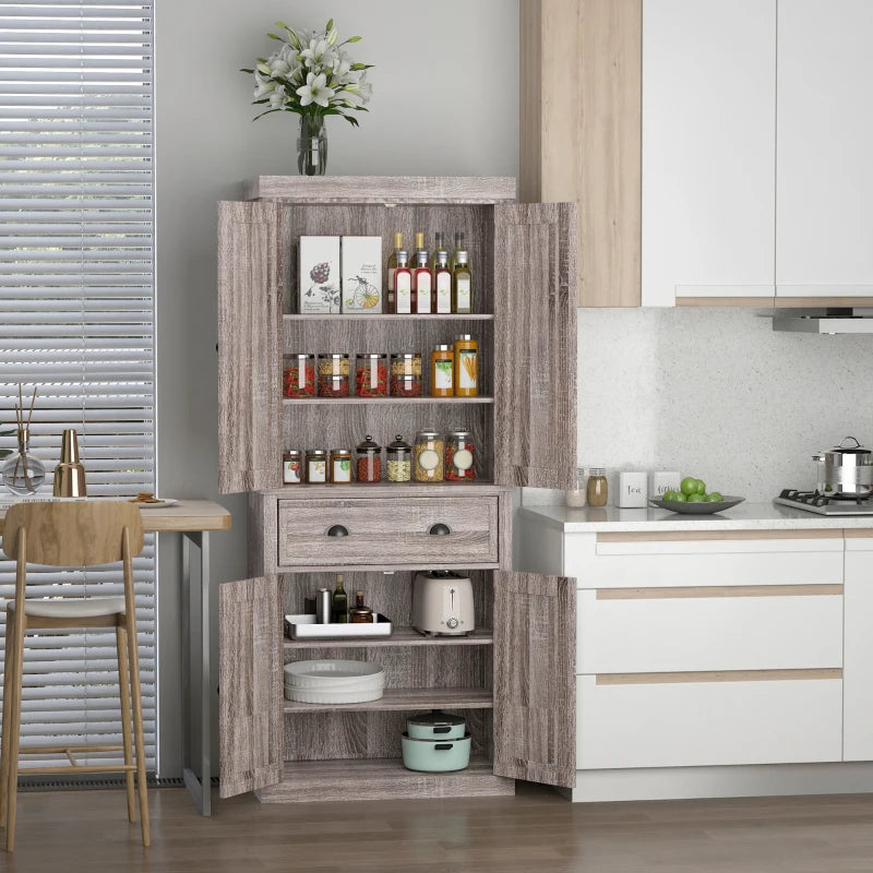 Dark Wood Grain Freestanding Kitchen Storage Cabinet, 184cm Tall