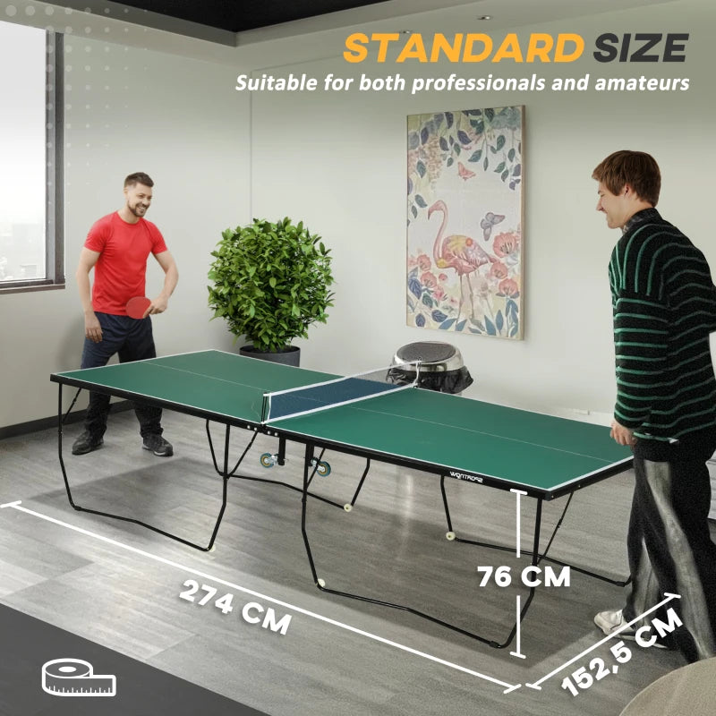 9FT Green Folding Table Tennis Table with 8 Wheels - Indoor Use