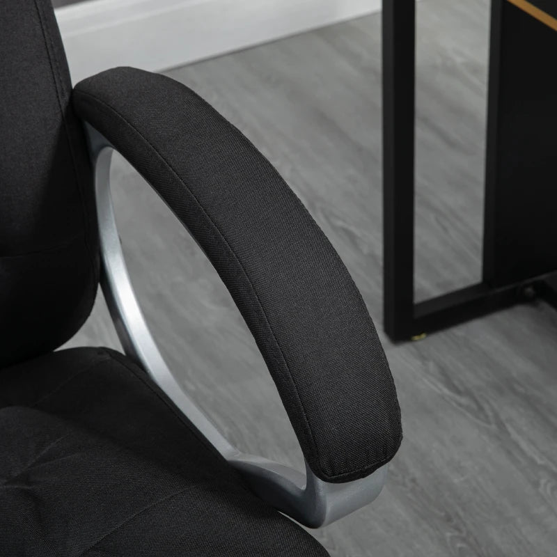 Black Linen Ergonomic Office Task Chair with Armrests & Swivel Wheels