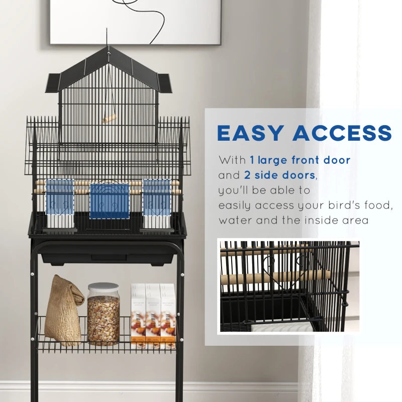 Metal Bird Cage with Swing & Perch for Small Birds, Blue, 50.5 x 40 x 63cm