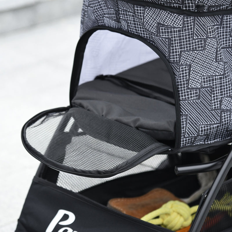 Grey Pet Stroller with Large Carriage and Storage Bag