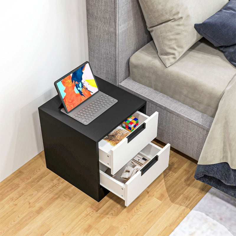 Modern Black Two-Drawer Bedside Tables Set