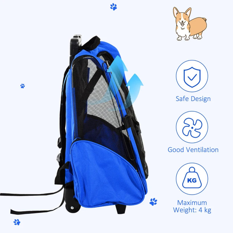 Blue Pet Travel Backpack with Trolley and Telescopic Handle