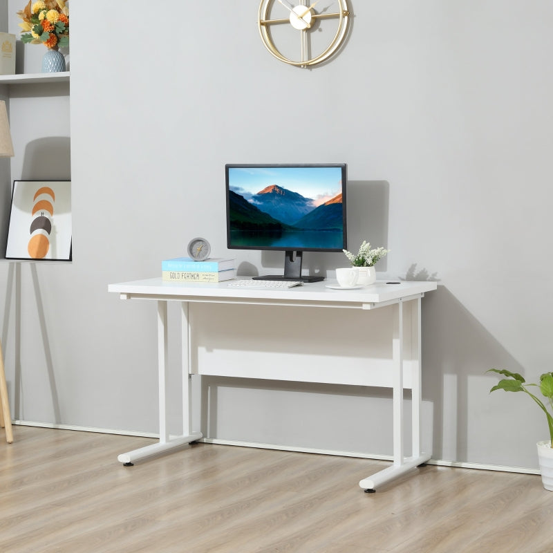 White Home Office Computer Desk with Cable Management, 120x60x75cm