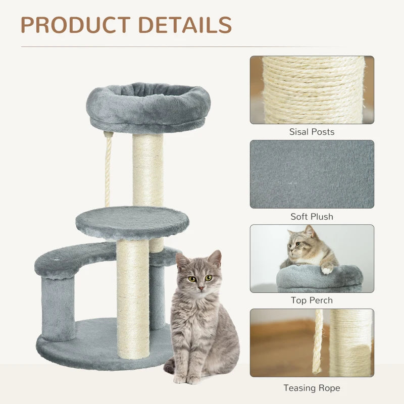 Grey 65cm Cat Tree with Sisal Scratching Posts and Perches