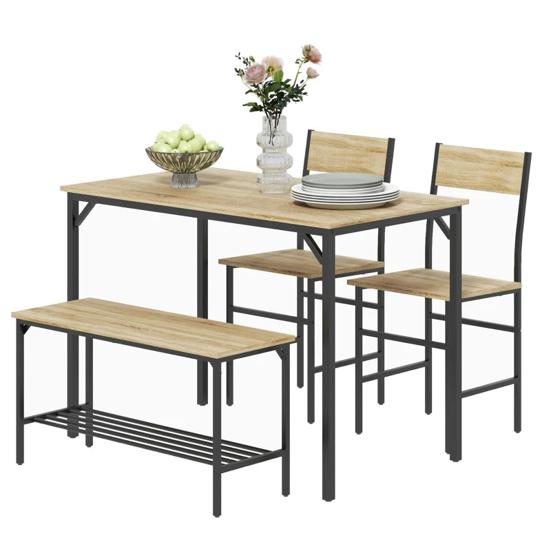 4-Piece Dining Set with Table, Chairs, and Bench - Grey