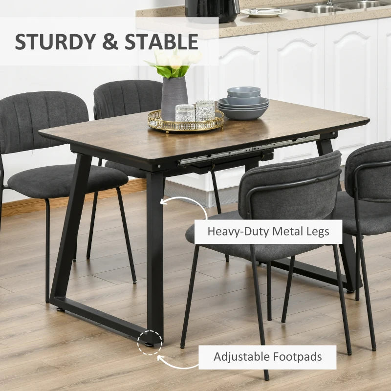 Extendable Wood Effect Dining Table for 4-6 People - Steel Frame, Hidden Leaves