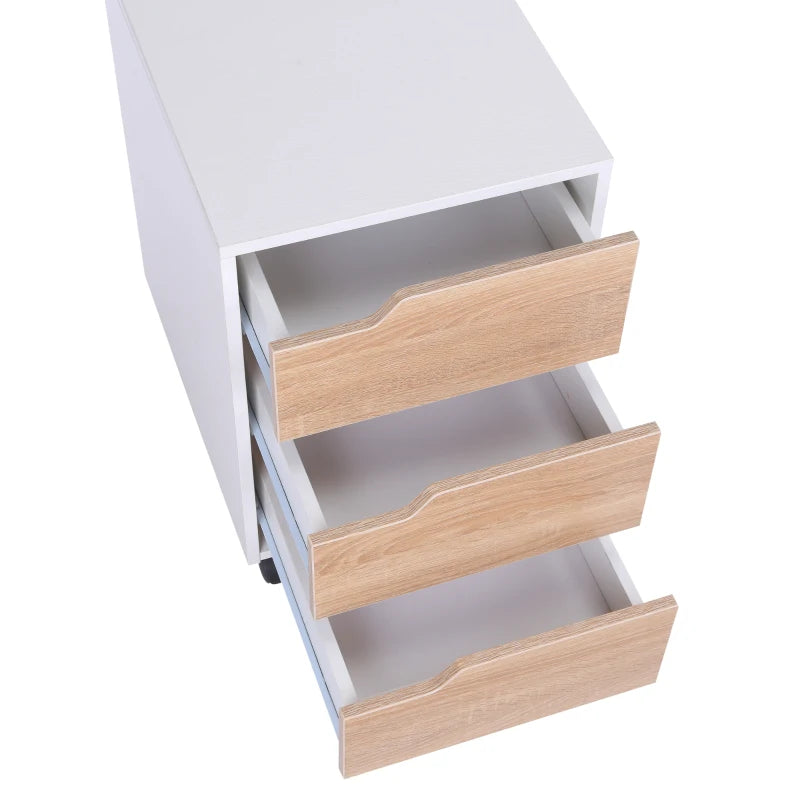 Oak 3-Drawer Mobile File Cabinet with Wheels for Home Office