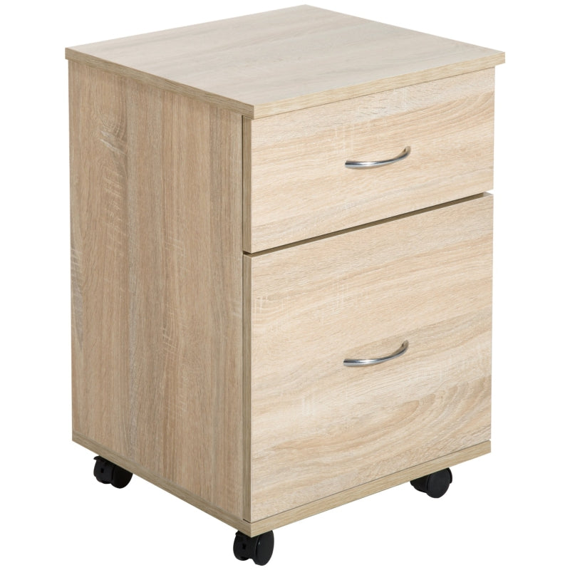 Oak 2-Drawer Mobile Filing Cabinet for Home Office