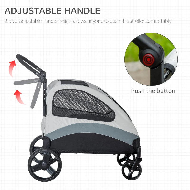 Grey Pet Stroller for Medium Pets with Safety Features