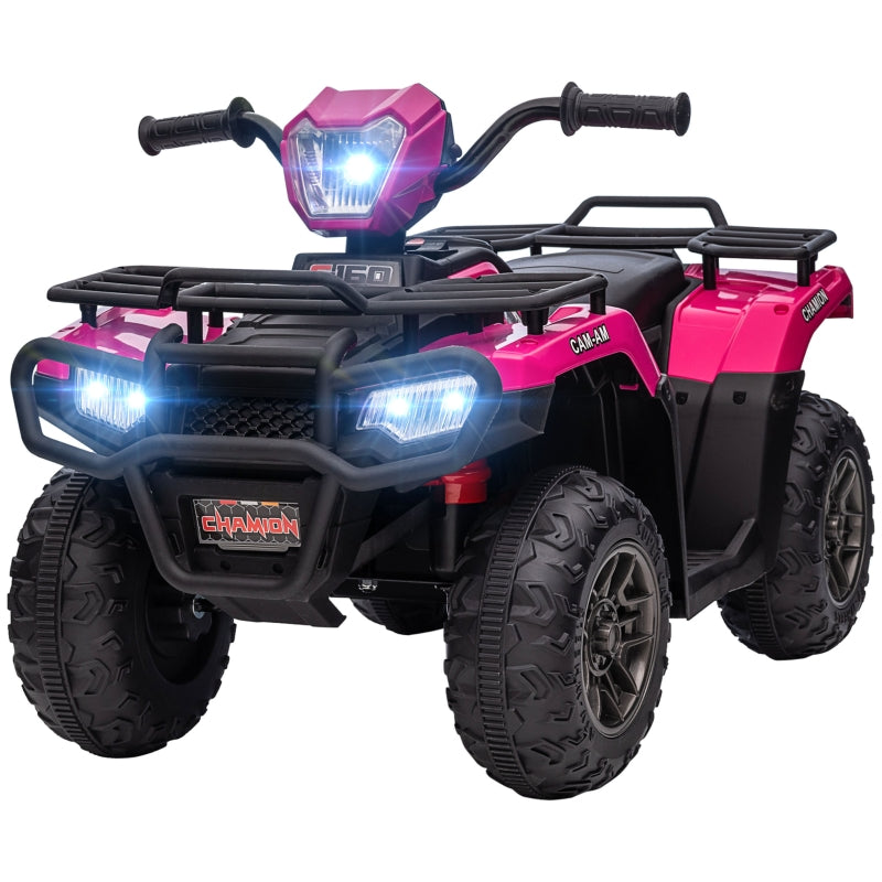 Kids Pink 12V Ride-On Quad Bike with Music and LED Headlights