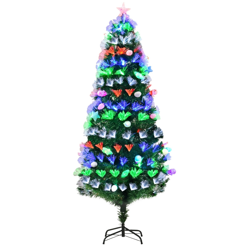 6FT Green Pre-Lit Christmas Tree with Fibre Optic Baubles and LED Lights