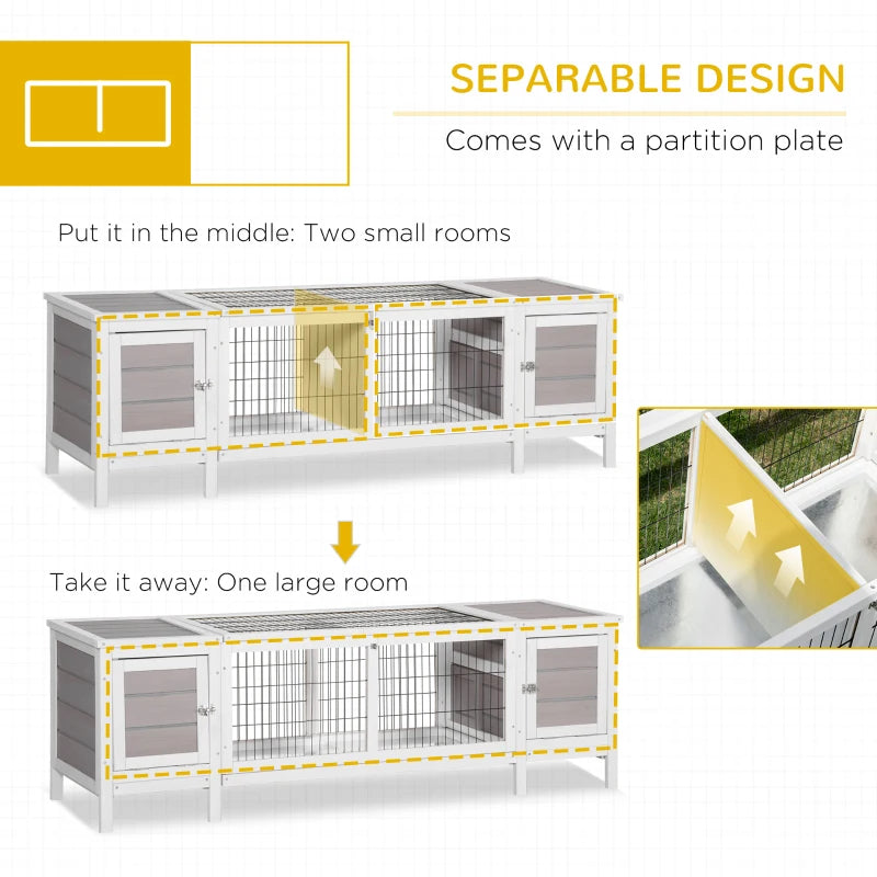 Grey Wooden Small Animal Hutch with Slide-out Tray, 161 x 50.5 x 53.3cm