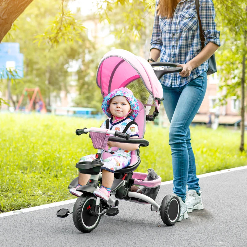 3-in-1 Pink Kids Tricycle with Rotating Seat & Adjustable Handle