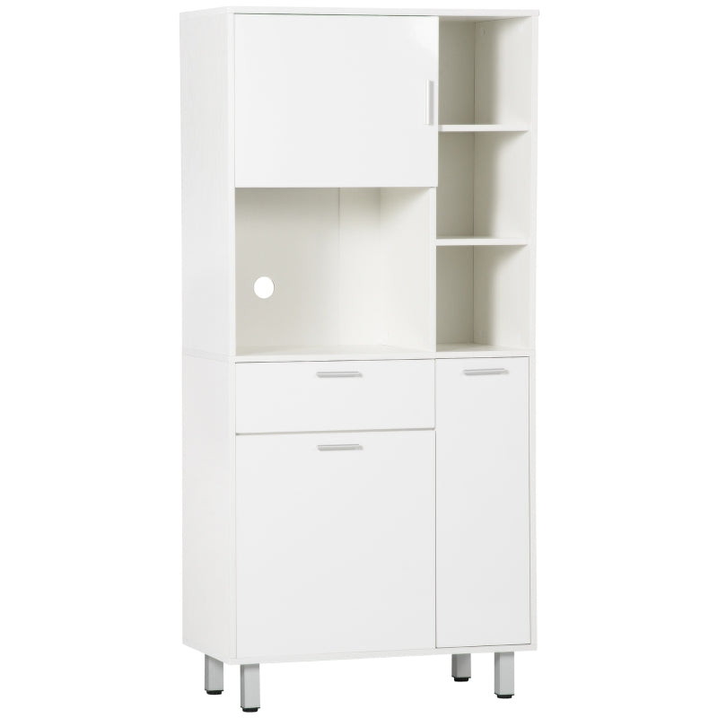 White Kitchen Storage Cabinet with Shelves and Drawer, 166 cm