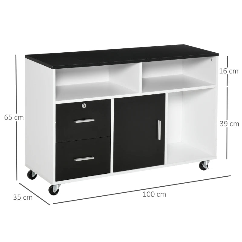 Black Mobile File Cabinet with Lockable Drawer and Open Shelves