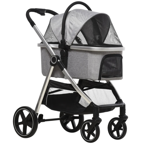 Foldable 3-in-1 Pet Stroller with Car Seat - Grey