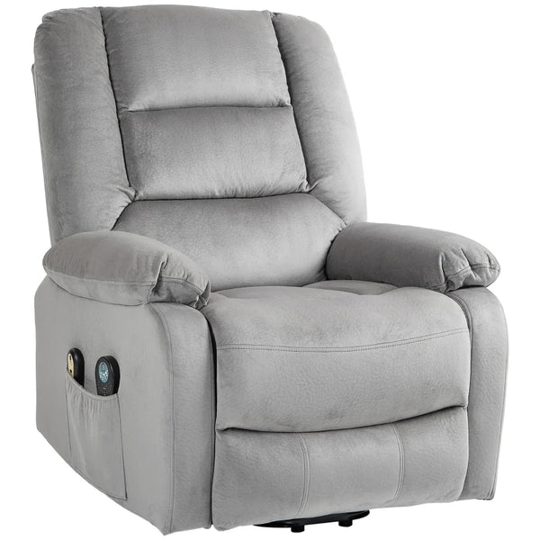 Grey Electric Massage Recliner Chair with Heat and Side Pocket