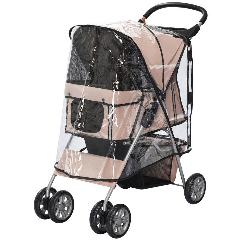 Brown Dog Stroller with Rain Cover for Small Dogs