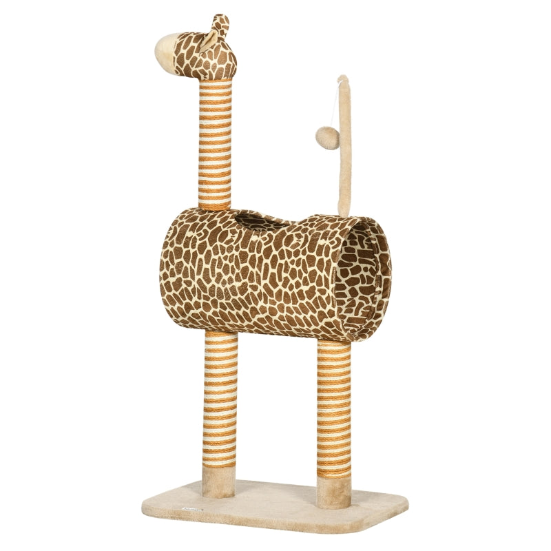 Cat Tree Play Tower with Scratching Posts and Toys, Giraffe Design, 48.5 x 34.5 x 101 cm