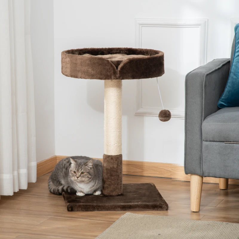 Brown Cat Tree with Sisal Scratching Post & Kitten Bed, 45x45x70 cm