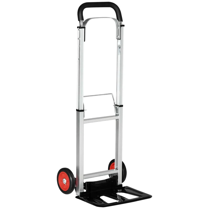 Aluminium Folding Sack Truck with Telescoping Handles, Trolley on Wheels - 90kg Capacity (Silver)