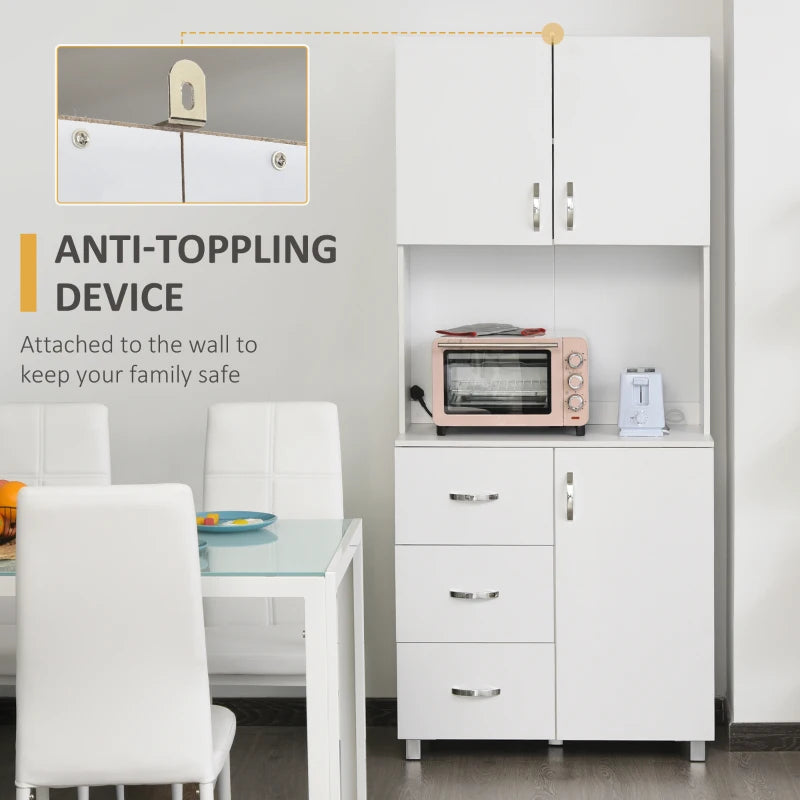 White Kitchen Storage Cabinet with Drawers and Shelves