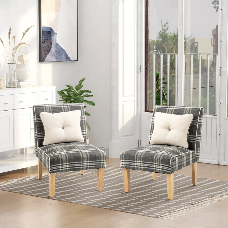 Grey Patterned Upholstered Dining Chairs Set of 2 with Throw Pillows