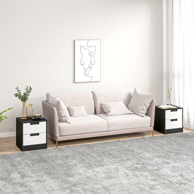 Modern Black Two-Drawer Bedside Tables Set