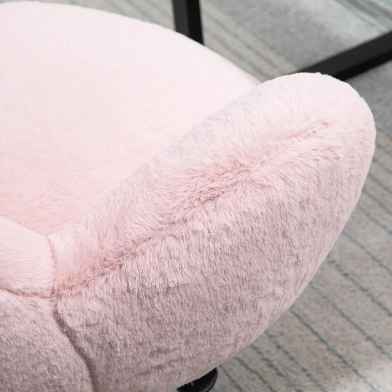 Blush Pink Fluffy Rolling Desk Chair for Home Office or Bedroom