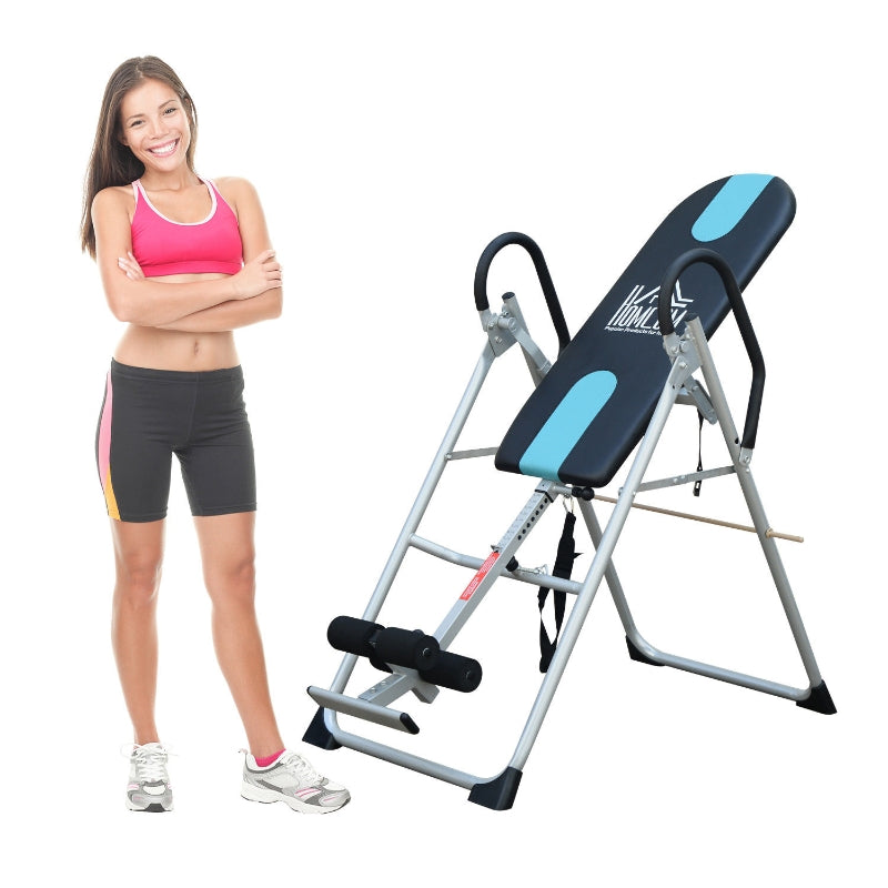 Black Foldable Gravity Inversion Table for Back Therapy and Home Fitness