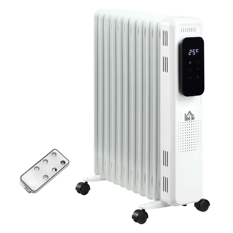 White 2500W Oil Filled Radiator Heater with Timer & Remote Control