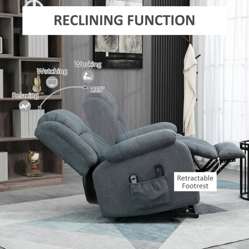 Dark Grey Elderly Recliner Chair with Massage and Lift Function