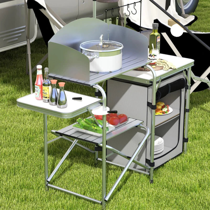 Portable Folding Camping Kitchen with Wind Shield - Blue