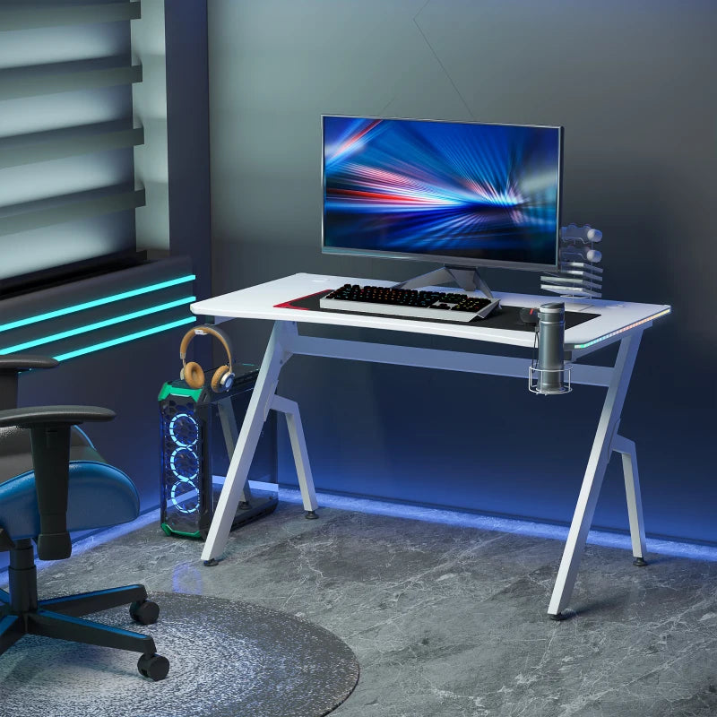 White Carbon Fibre Gaming Desk with RGB Lights