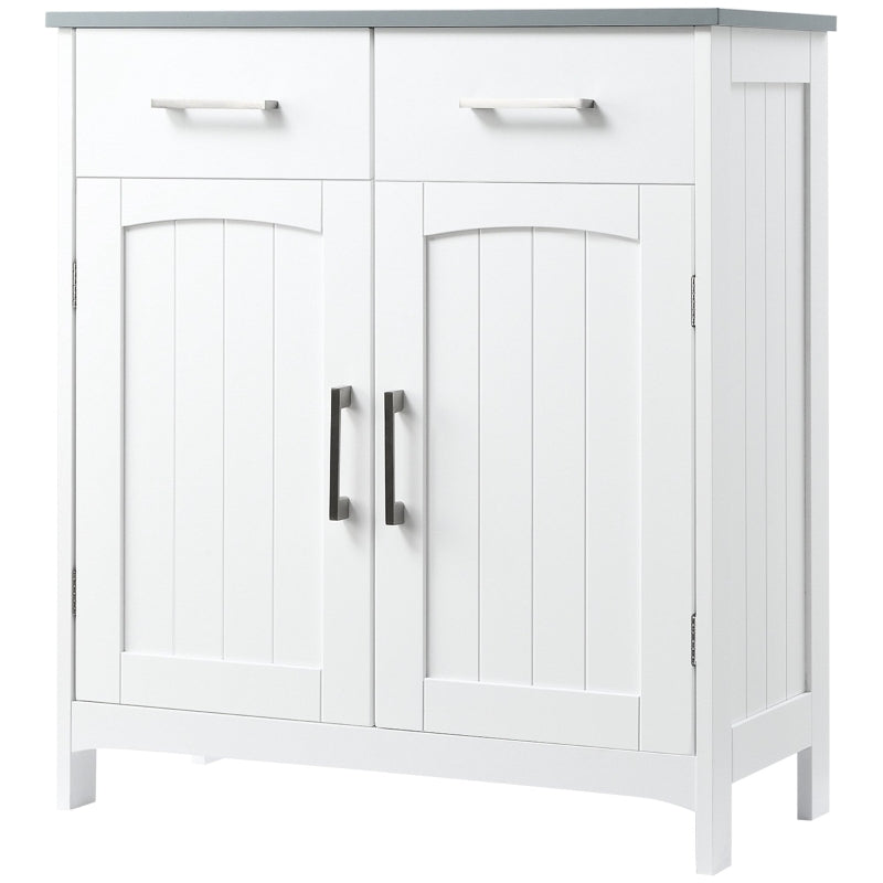 White Bathroom Storage Cabinet with Drawers and Double Doors