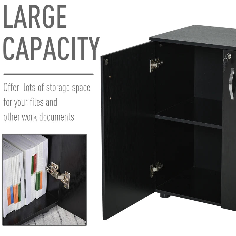 Black 2-Tier Lockable Office Storage Cabinet with 2 Keys