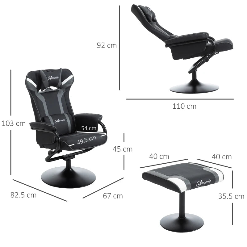 Grey Gaming Chair Set with Footrest, Recliner, Headrest & Lumbar Support