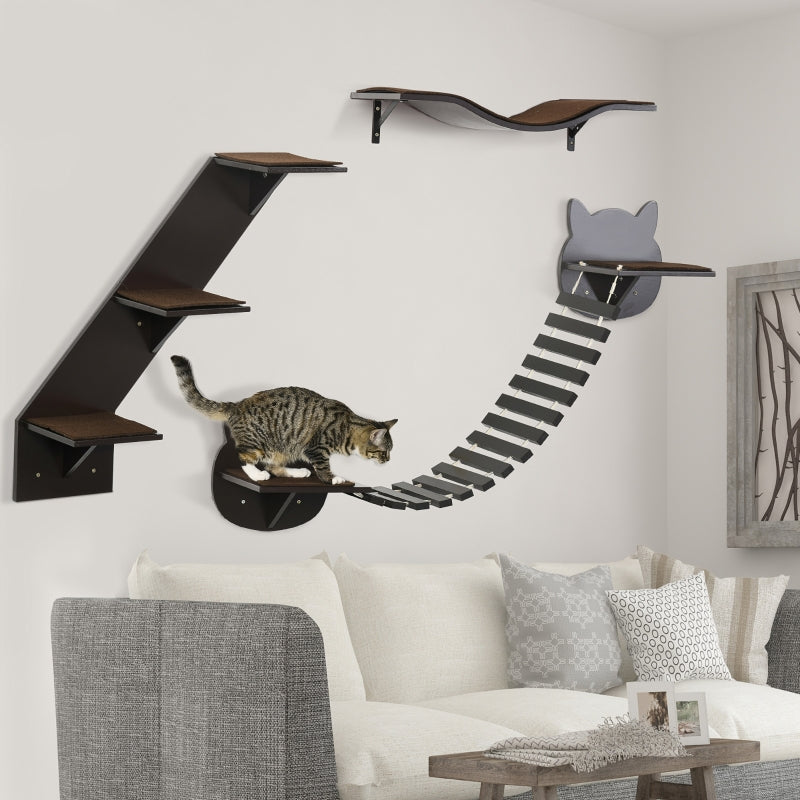 Cat Climbing Wall Shelves Set, Coffee Brown