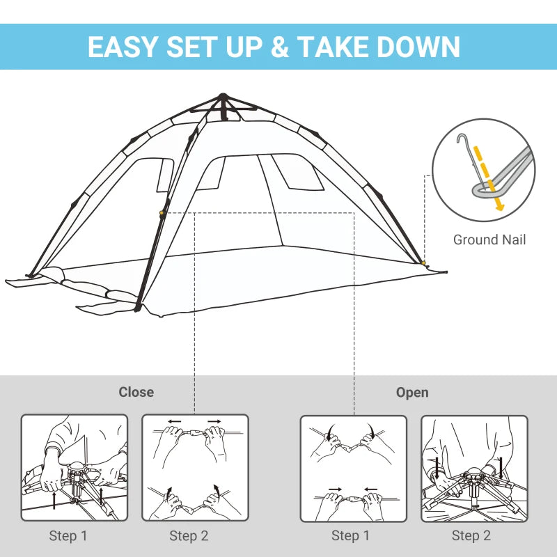 Dark Green Beach Tent for 1-2 People with Pop-up Design, Mesh Windows & Doors