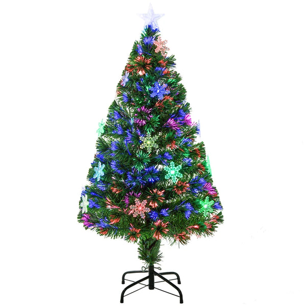 4FT Green Fibre Optic Christmas Tree with Colourful LED Lights and Snowflake Ornaments