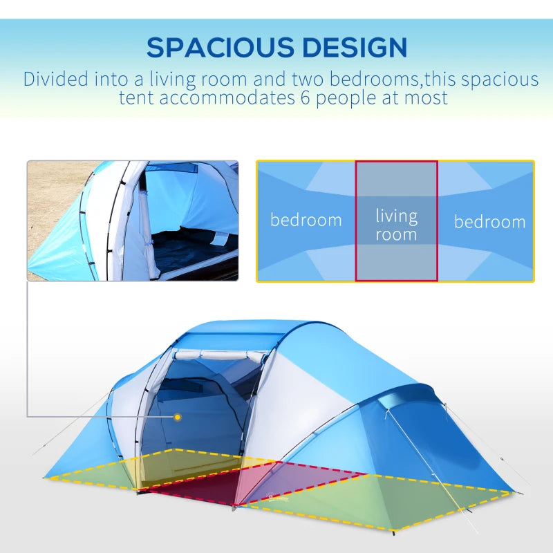 6-Person Blue & White UV Protection Camping Tunnel Tent