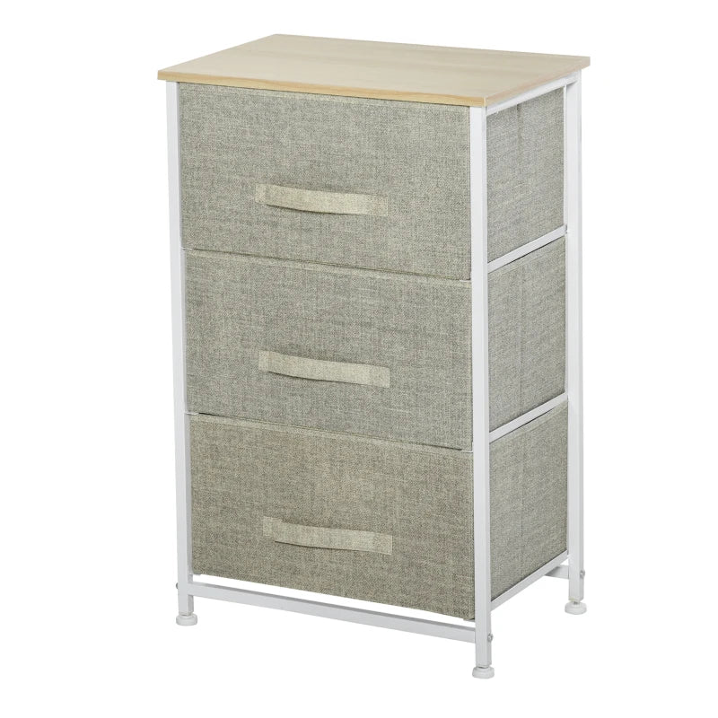 3-Tier Linen Drawer Cabinet Organizer in White, Oak, and Light Grey