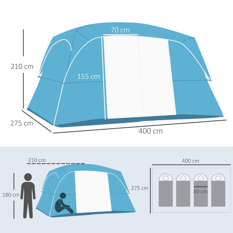 Blue 2-Room Camping Tent for 4-8 People