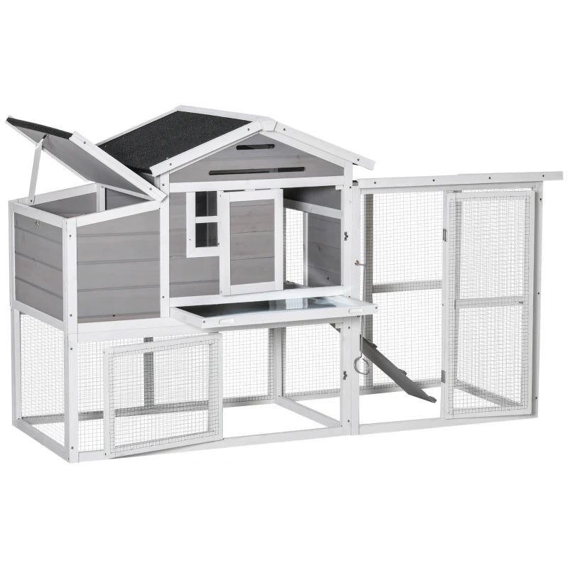 Wooden Chicken Coop with Run and Nesting Box - Outdoor Poultry Cage (Grey) - 193 x 78 x 115cm