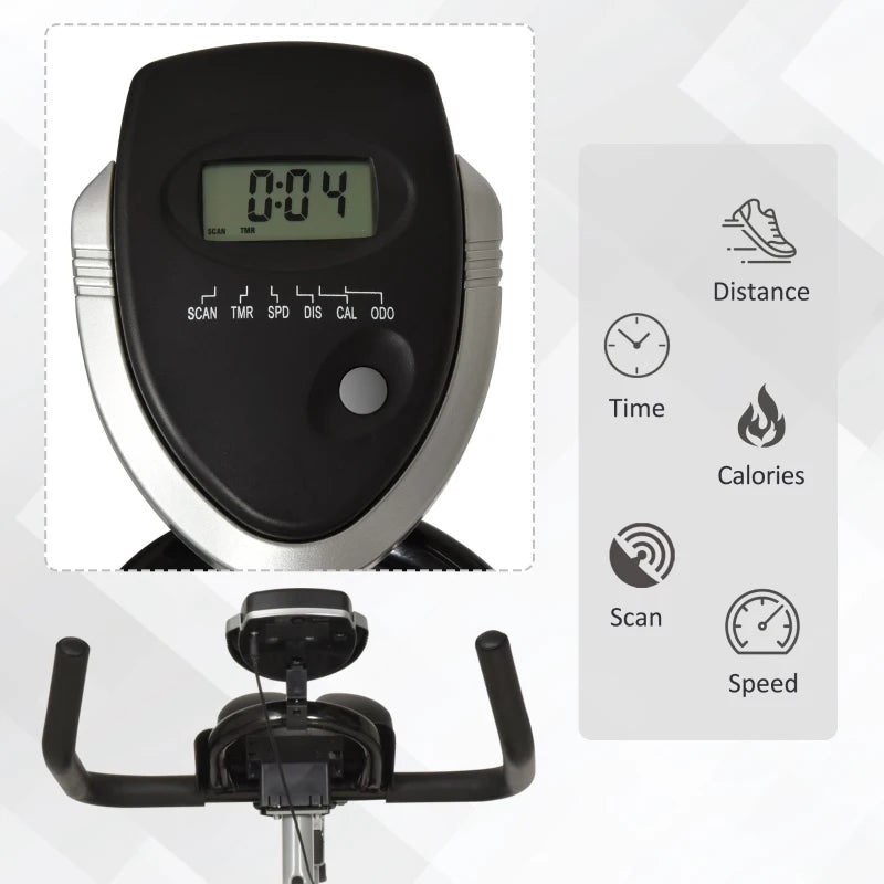 Black Stationary Exercise Bike with Adjustable Resistance and LCD Monitor
