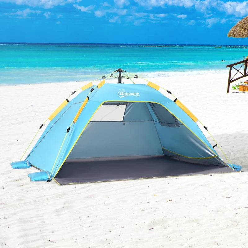 Dark Green Beach Tent for 1-2 People with Pop-up Design, Mesh Windows & Doors